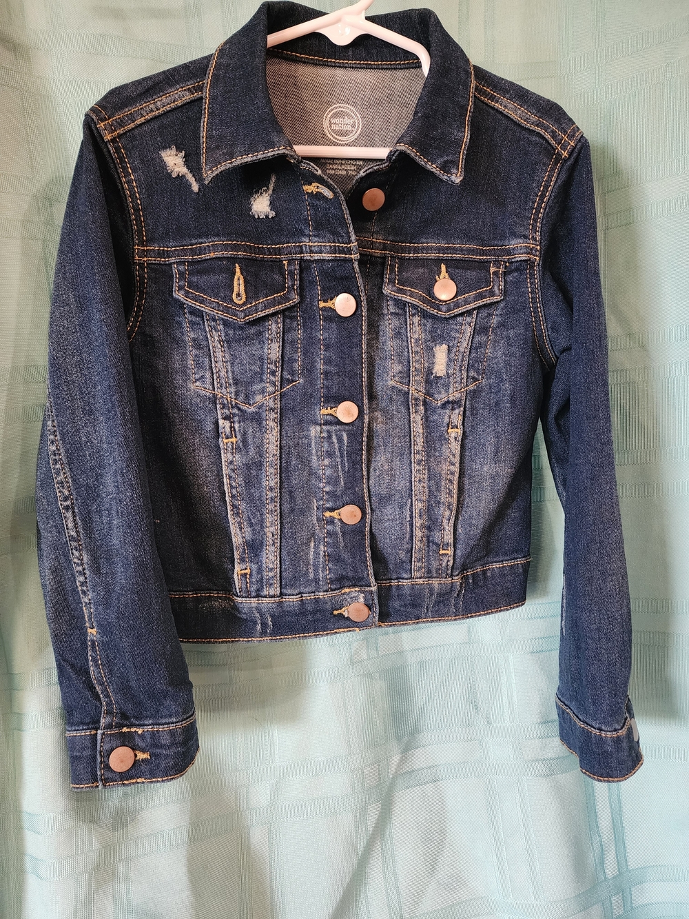 Denim Jacket - Dark Blue Distressed Little Girl XS 4-5